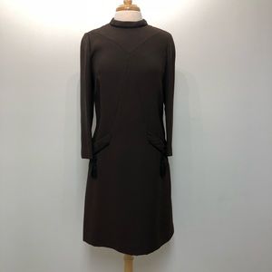 Vintage 60s Wool Crepe Dress Brown S/M EVC